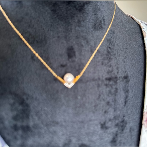 NWT Freshwater Pearl and 1/10 ct t.w White Topaz Necklace 10k Yellow Gold 18 in - Picture 11 of 11